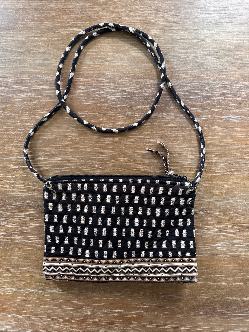 Vera Bradley Black & Cream Woven Crossbody with Patterned Strap